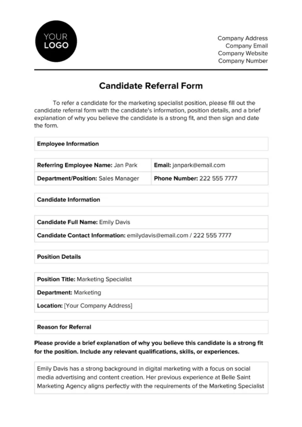 Templat SDM Formulir Rujukan Microsoft Word oleh Template.net