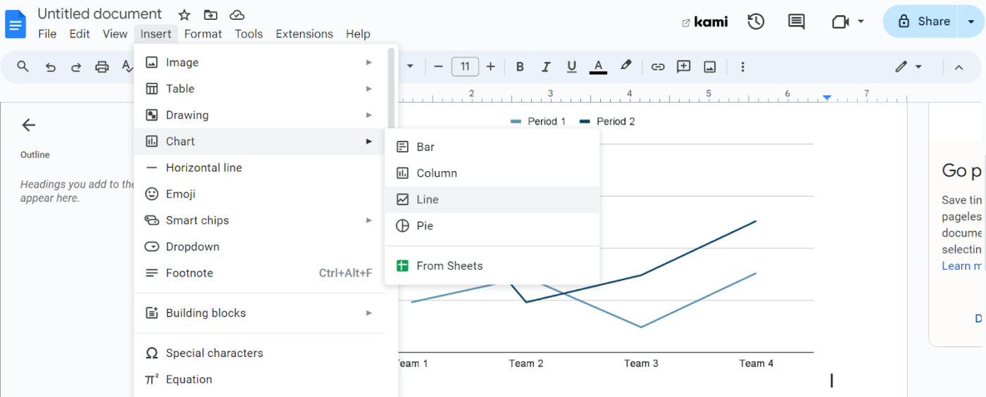 Criar um gráfico no Google Docs Etapa 2: Tipos de gráfico no Google Docs