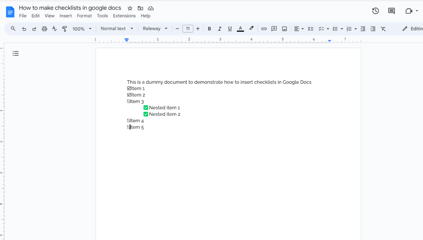 Kontrollkästchen in Google Docs