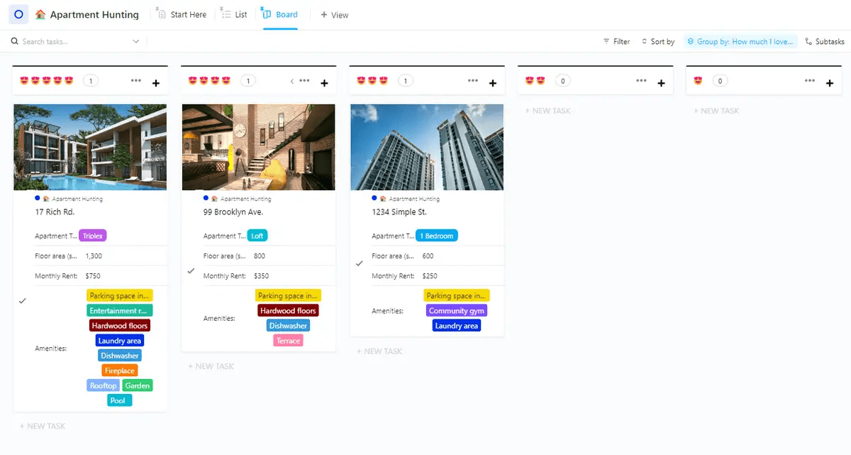 ClickUp Apartment Hunting Template