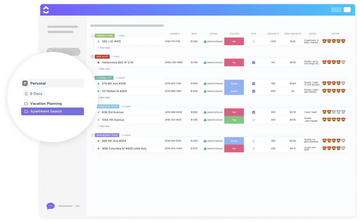 ClickUp 아파트 검색 템플릿