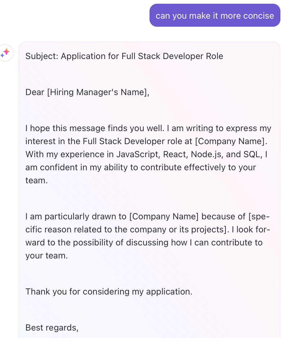 ClickUp Brain to create a message for hiring manager
