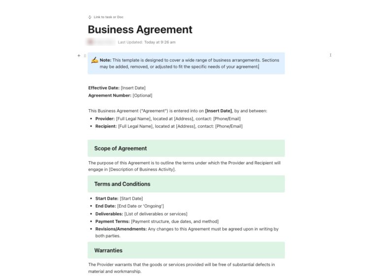 ClickUp Business Agreement Template