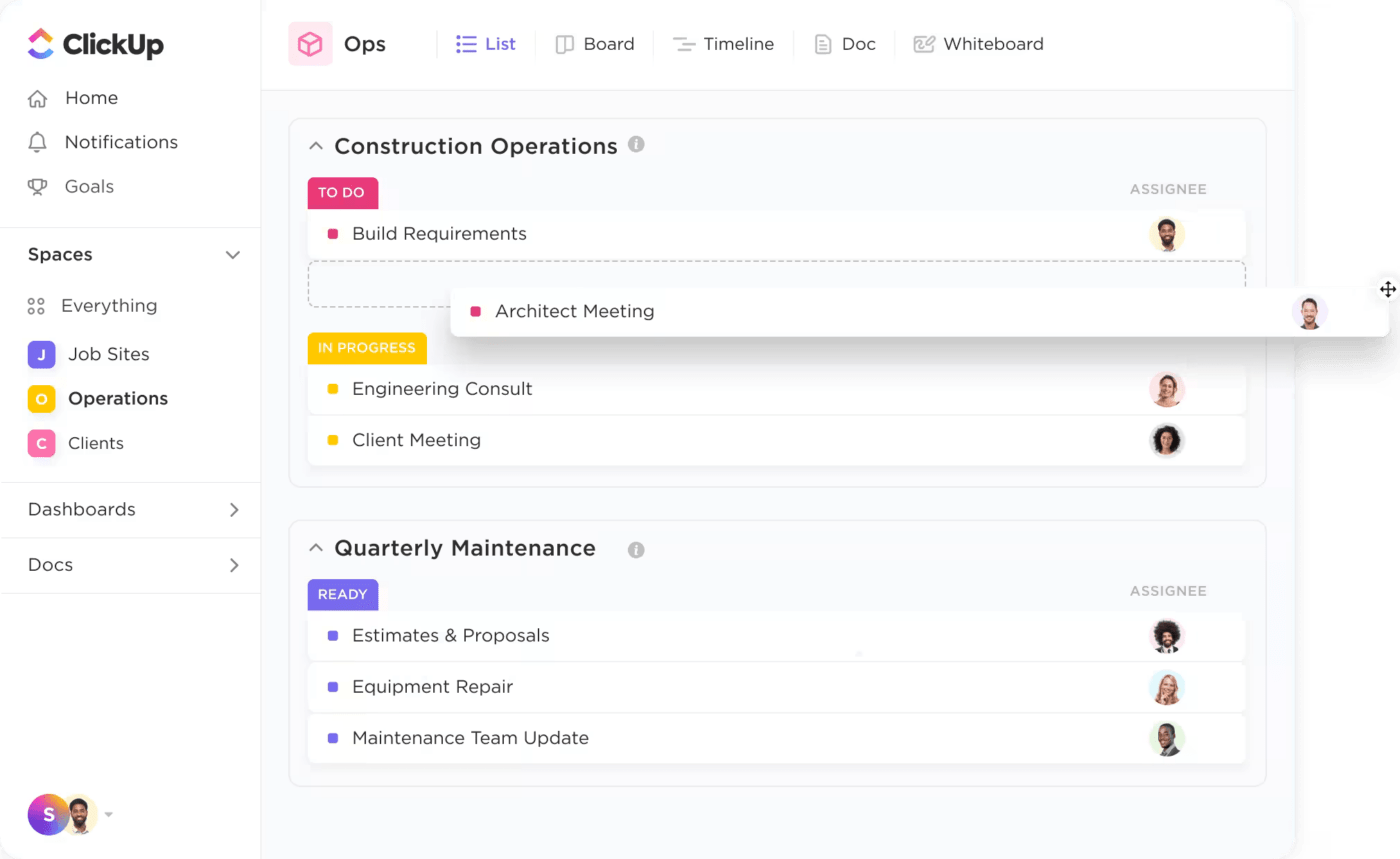 Utilizar plataformas colaborativas como ClickUp para planificar y ejecutar estrategias de RR.HH. para una empresa de construcción