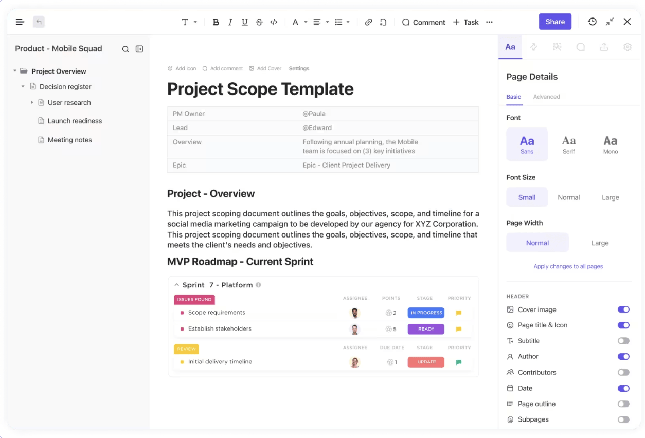 ClickUp Docs untuk manajemen kampanye email