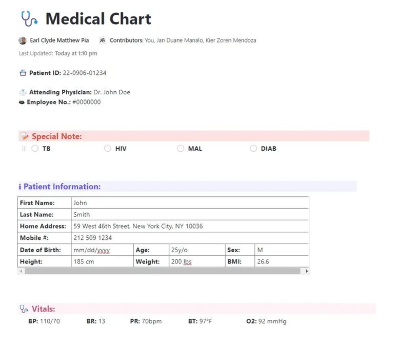 ClickUp Medical Chart Template