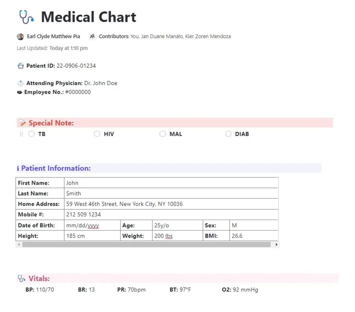 Modello di grafico medico ClickUp