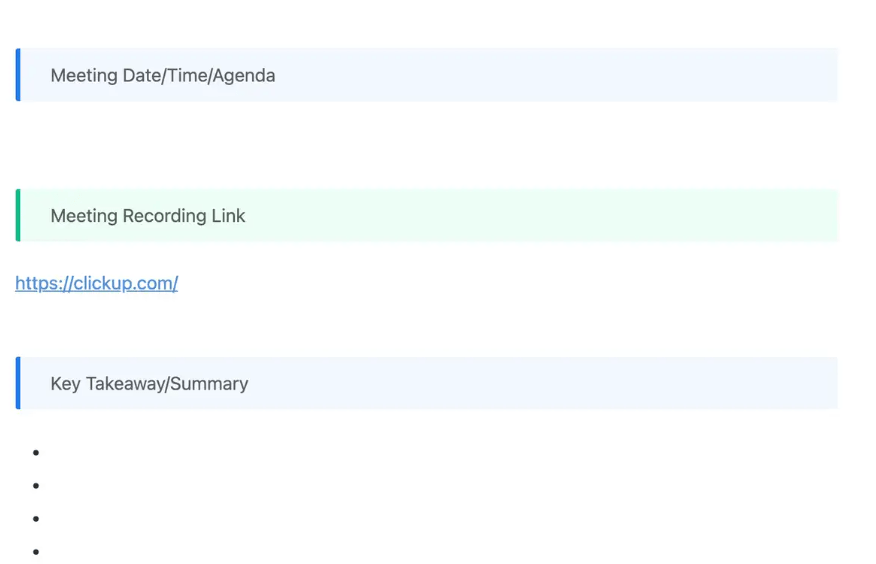 Modello di nota per riunioni ClickUp