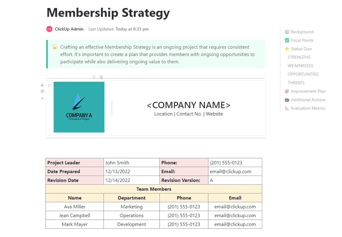 ClickUp Membership Strategy Template 