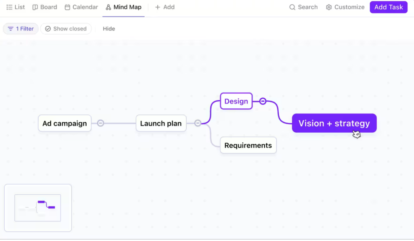 Verwandeln Sie Ideen in umsetzbare Elemente mit ClickUp Mindmaps