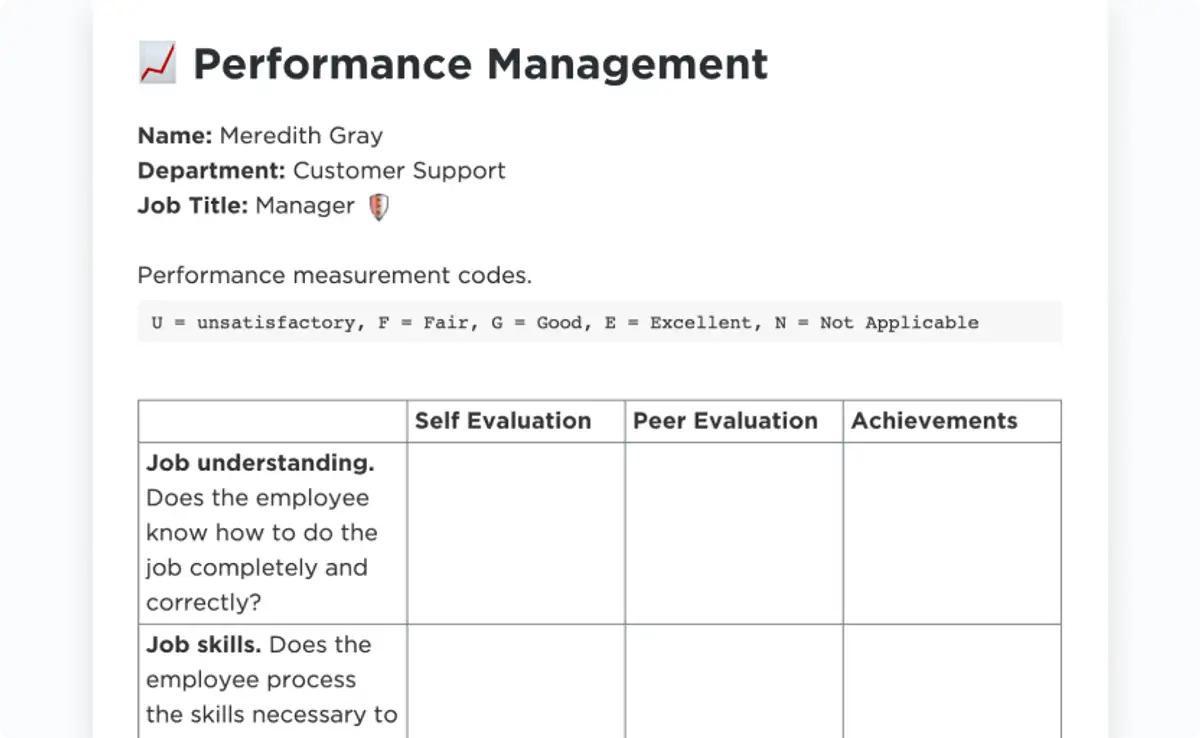 ClickUp Performance Review Template  