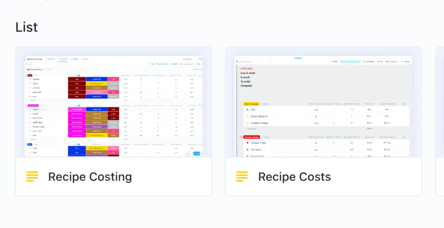Plantilla de recetas ClickUp