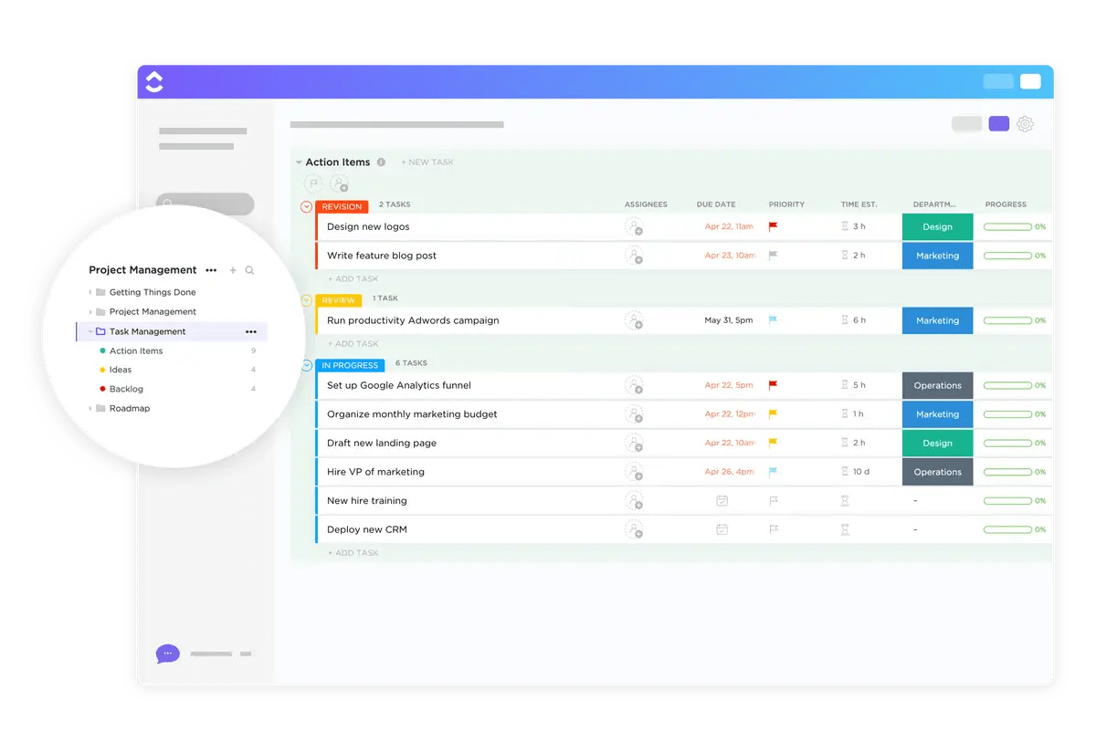 Organize e gerencie tarefas pessoais e de trabalho em um só lugar com o modelo de gerenciamento de tarefas ClickUp