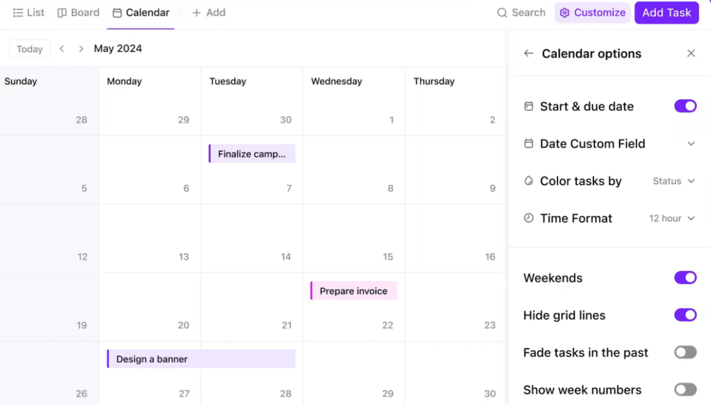 ClickUp’s Calendar View can help manage your meetings