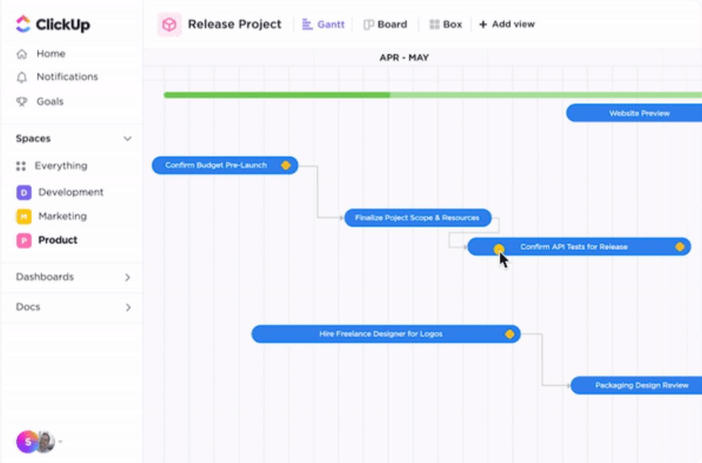 ClickUp’s Gantt Chart View