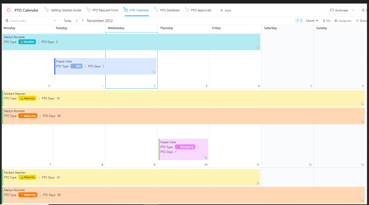 ClickUp’s PTO Calendar Template