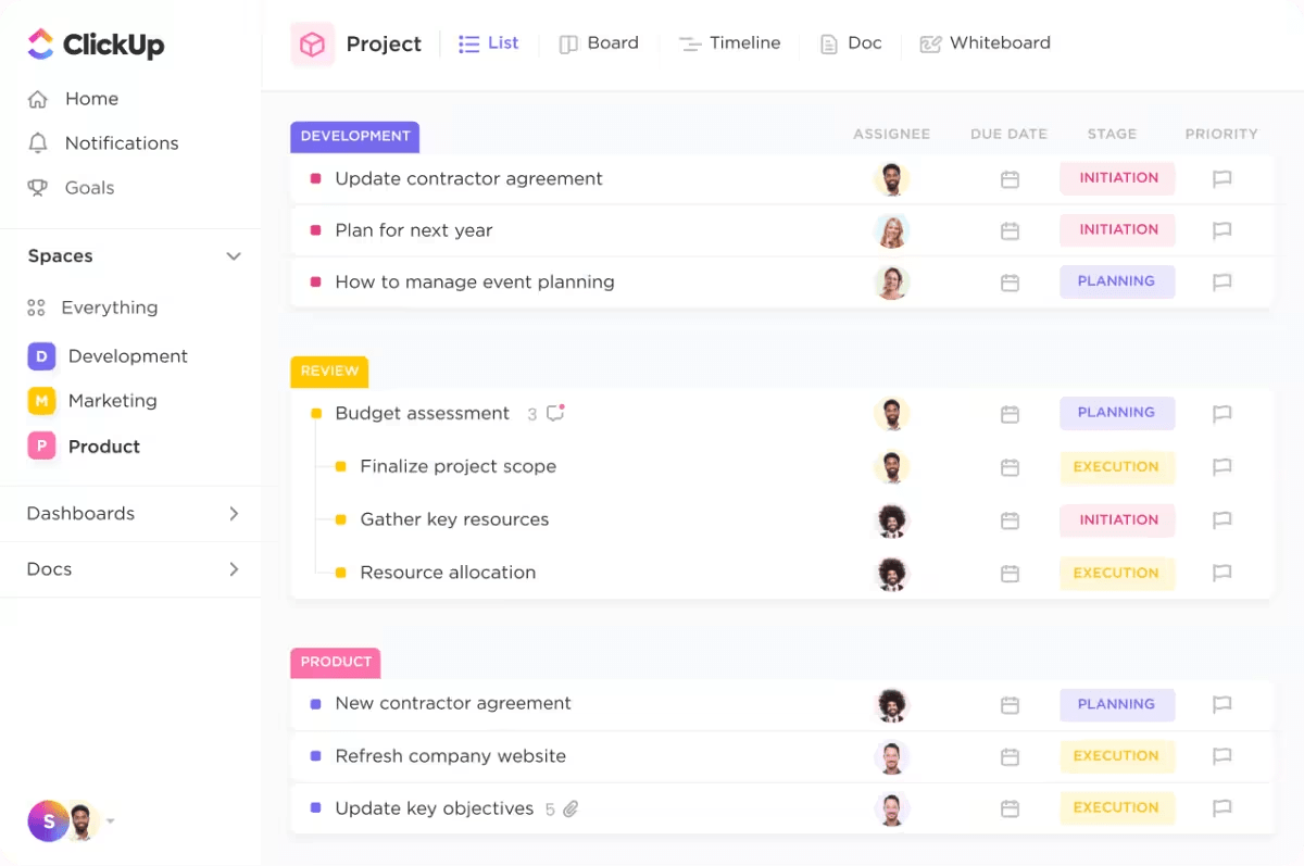 ClickUp's Software für Ressourcenmanagement