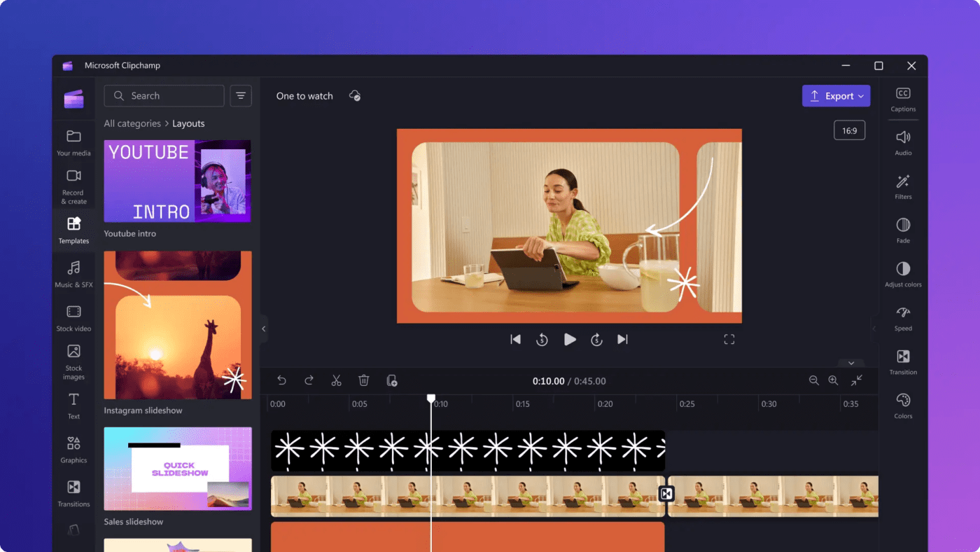 Clipchamp editor de vídeo