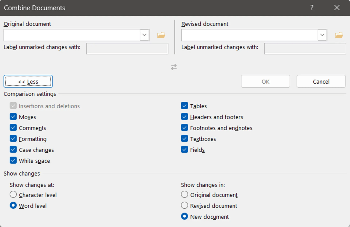 The Combine Documents dialog box