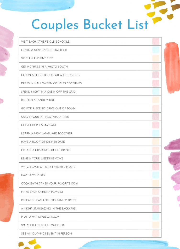 Couples Bucket List Template