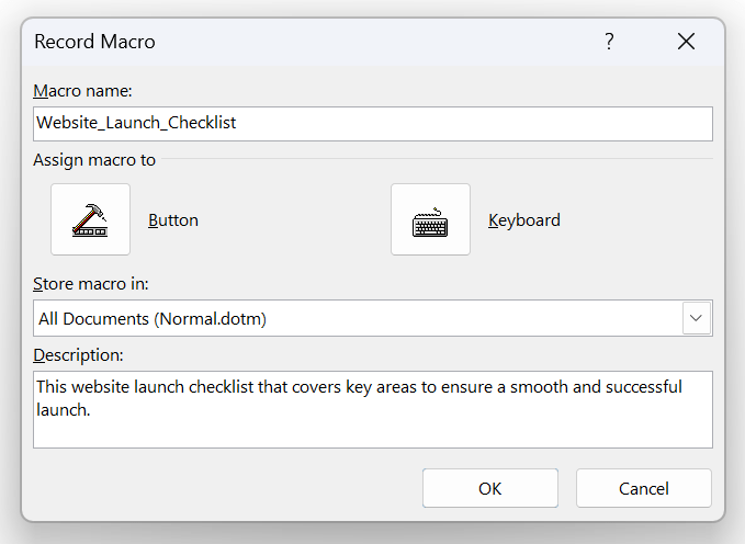 Criação de uma lista de verificação no MS Word usando macros