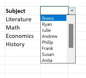 Creating a list using the 'Data Validation' feature