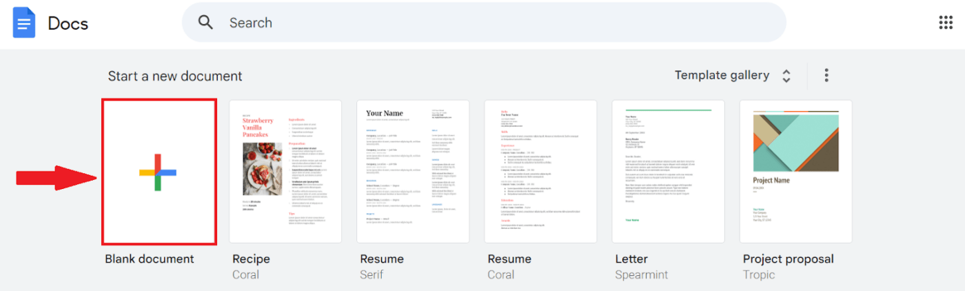 Creación de una nueva plantilla de documento en Documentos de Google