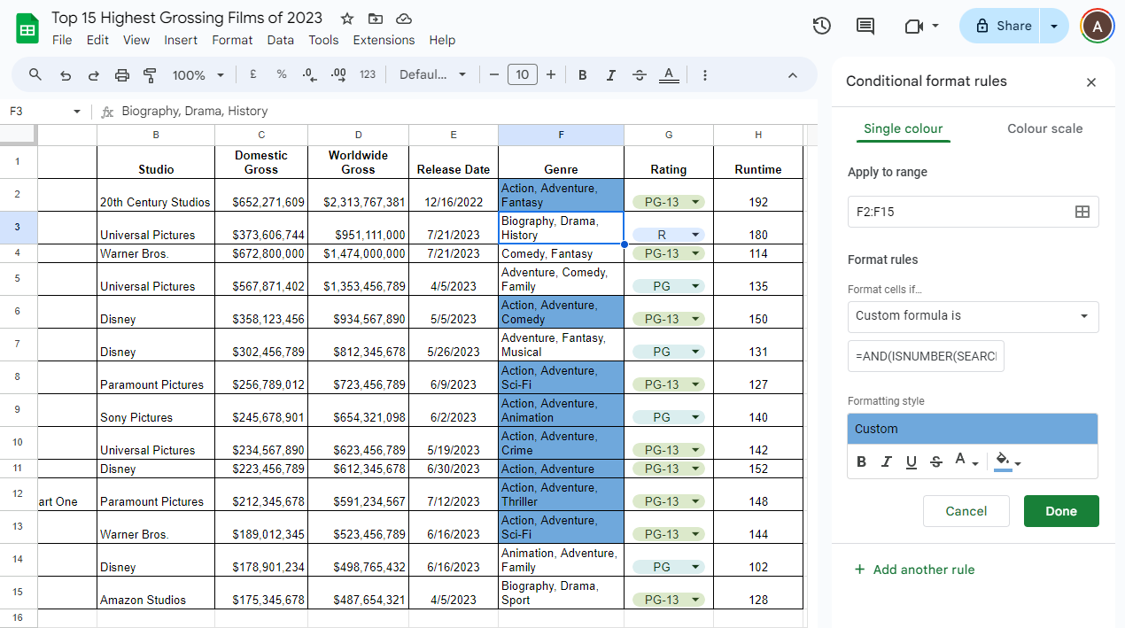 Fórmula personalizada para formato condicional