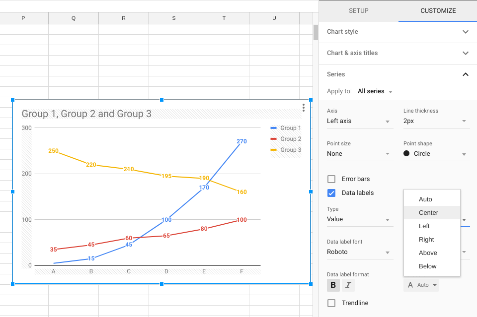 Make a chart in Google Docs Step 5: Options to customize chart in Google Sheets