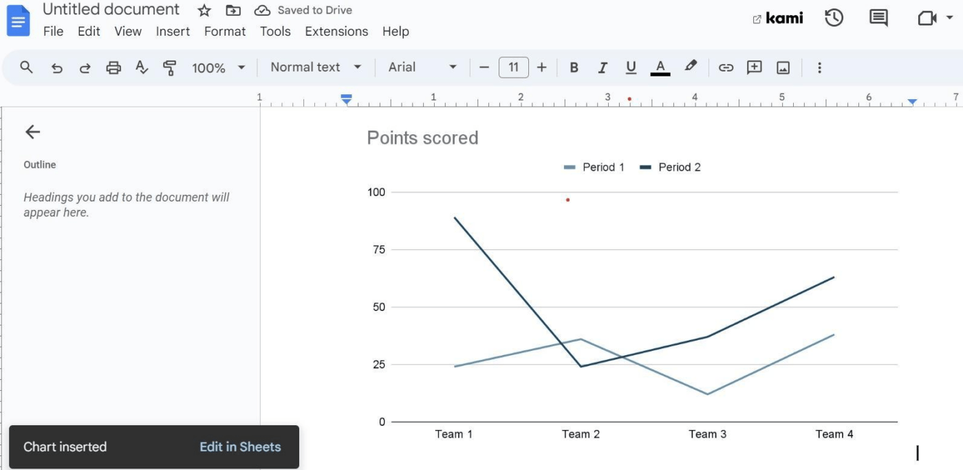 Criar um gráfico no Google Docs Etapa 3: opção Editar no Sheets no Google Docs