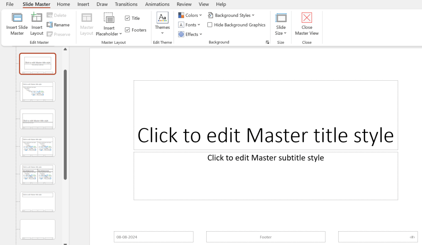 Edit the slide master to update themes, backgrounds, and layouts for all slides