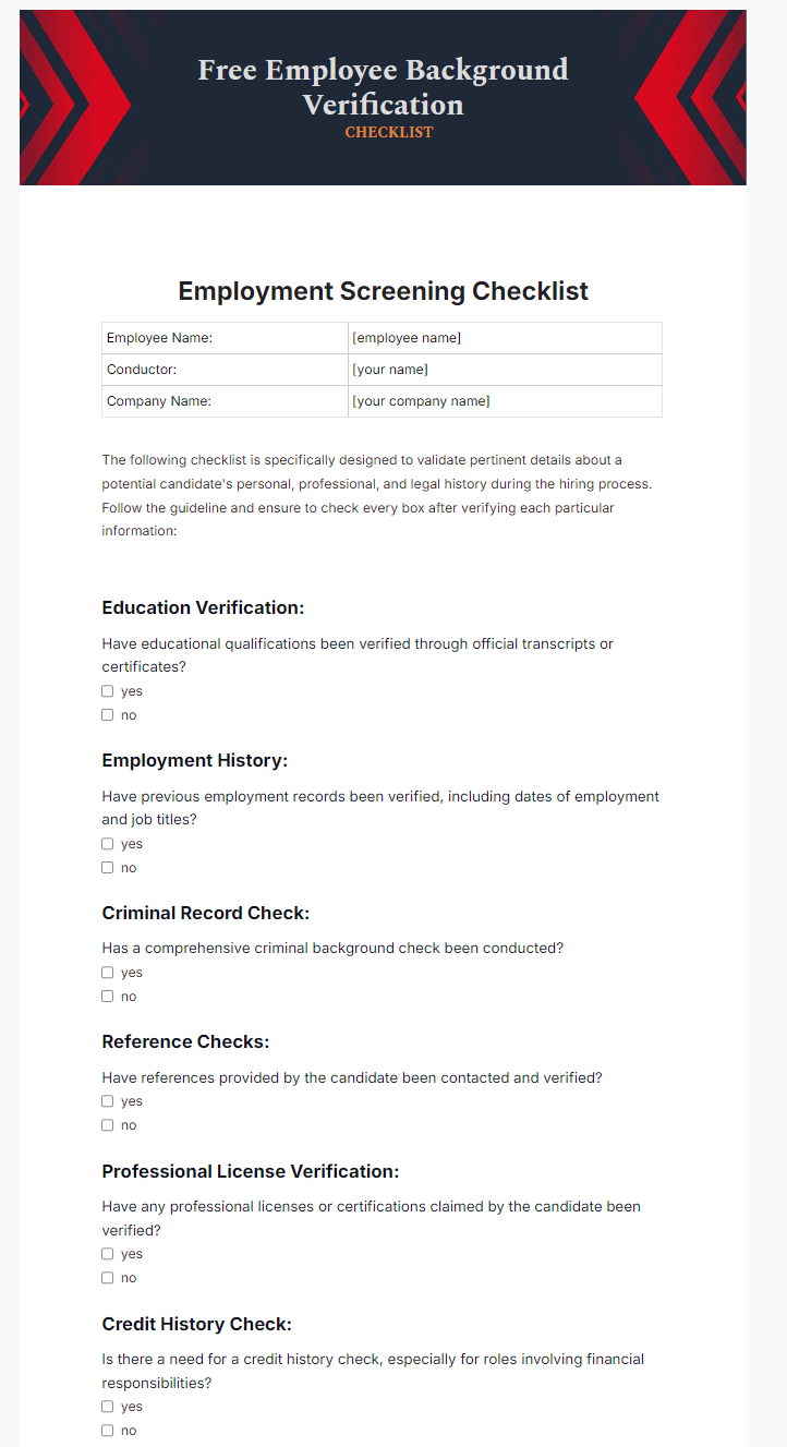 Employee Background Verification Template