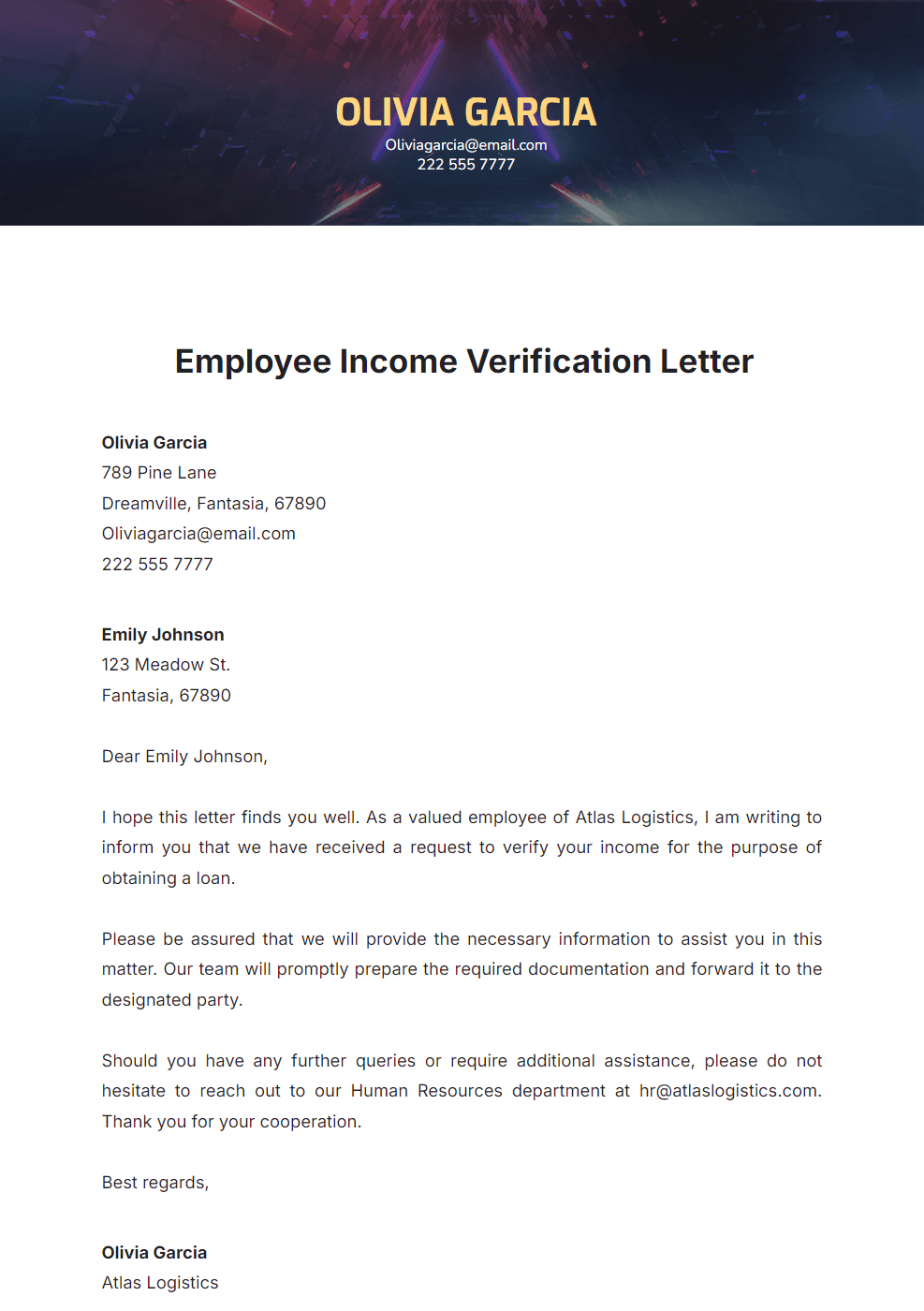 Employee Income Verification Letter