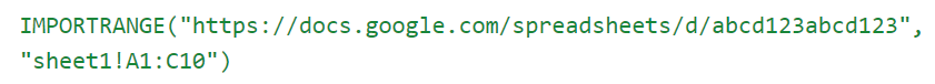Example of IMPORTRANGE function in Google Sheets
