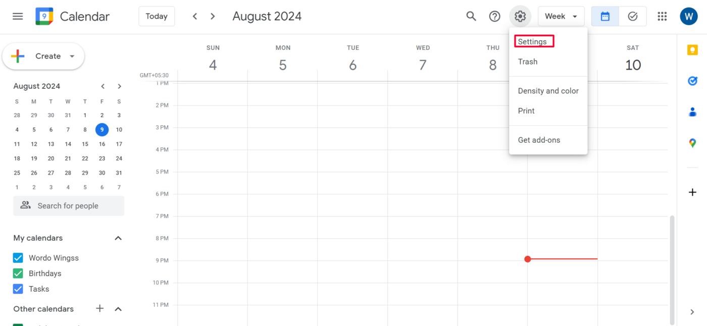 Accede a los ajustes de Google Calendar