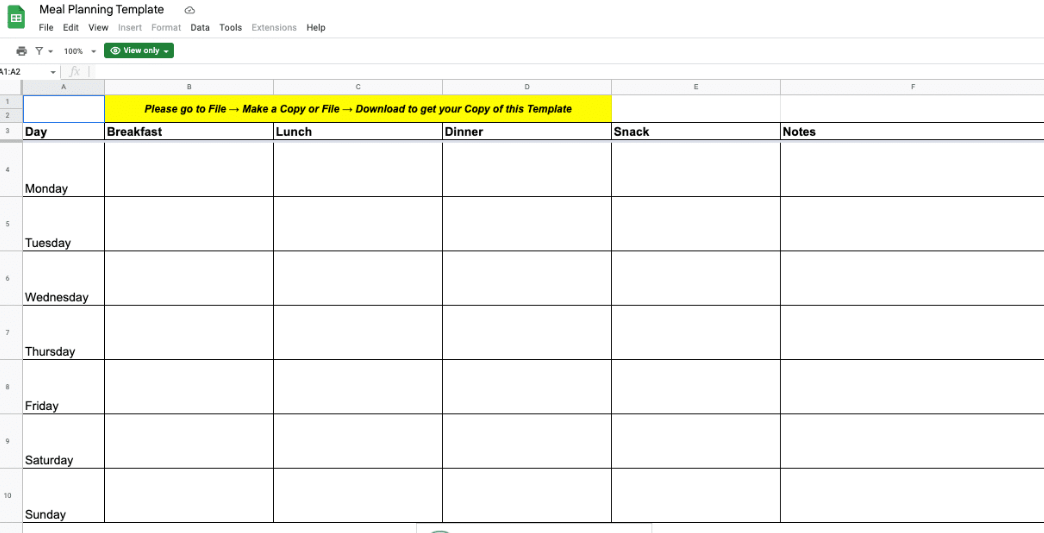 Templat Rencana Makan Google Spreadsheet oleh Ultimate Meal Plans