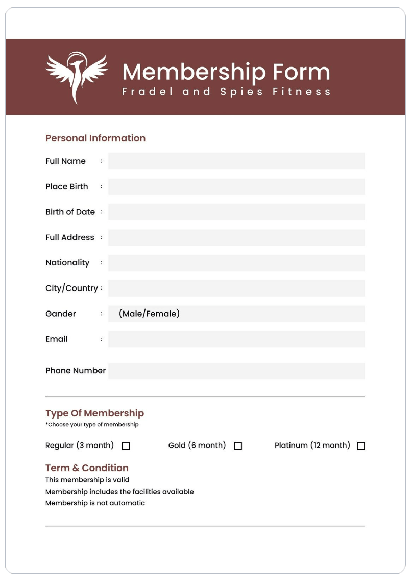 Gym Membership Form Template by Canva