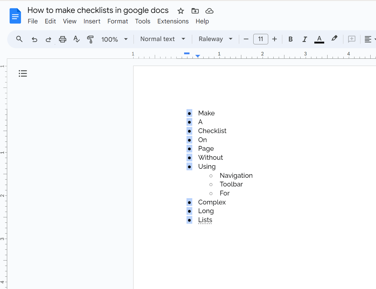 Hervorgehobene Aufzählungszeichen in Google Docs