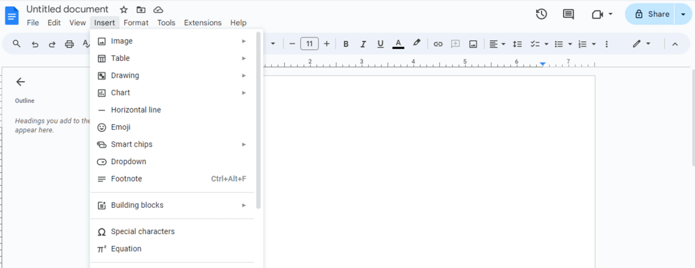 Erstellen eines Diagramms in Google Docs Schritt 1: Diagramm in Google Docs einfügen