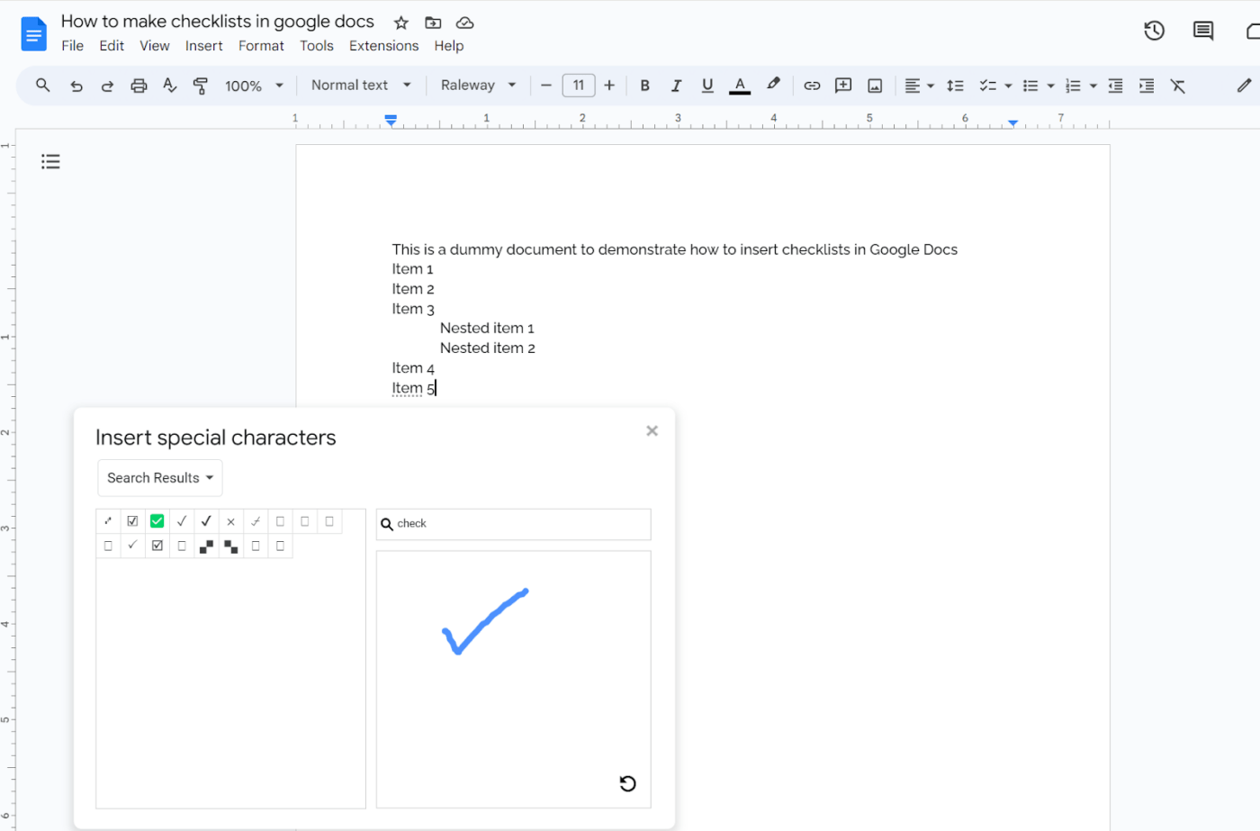 Inserting new characters in Google Docs