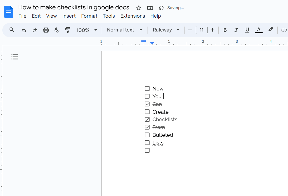 Lista de verificação interativa no Google Docs