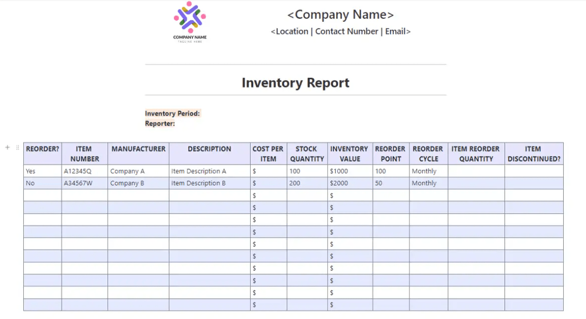 Inventory Report Template by ClickUp