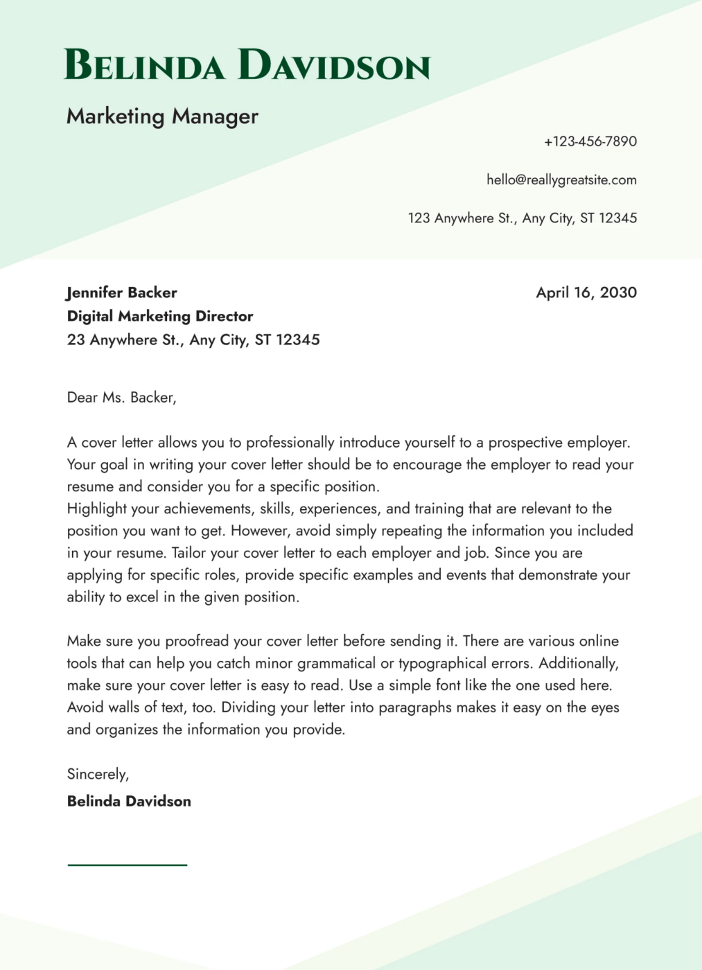 Job Application Cover Letter Template