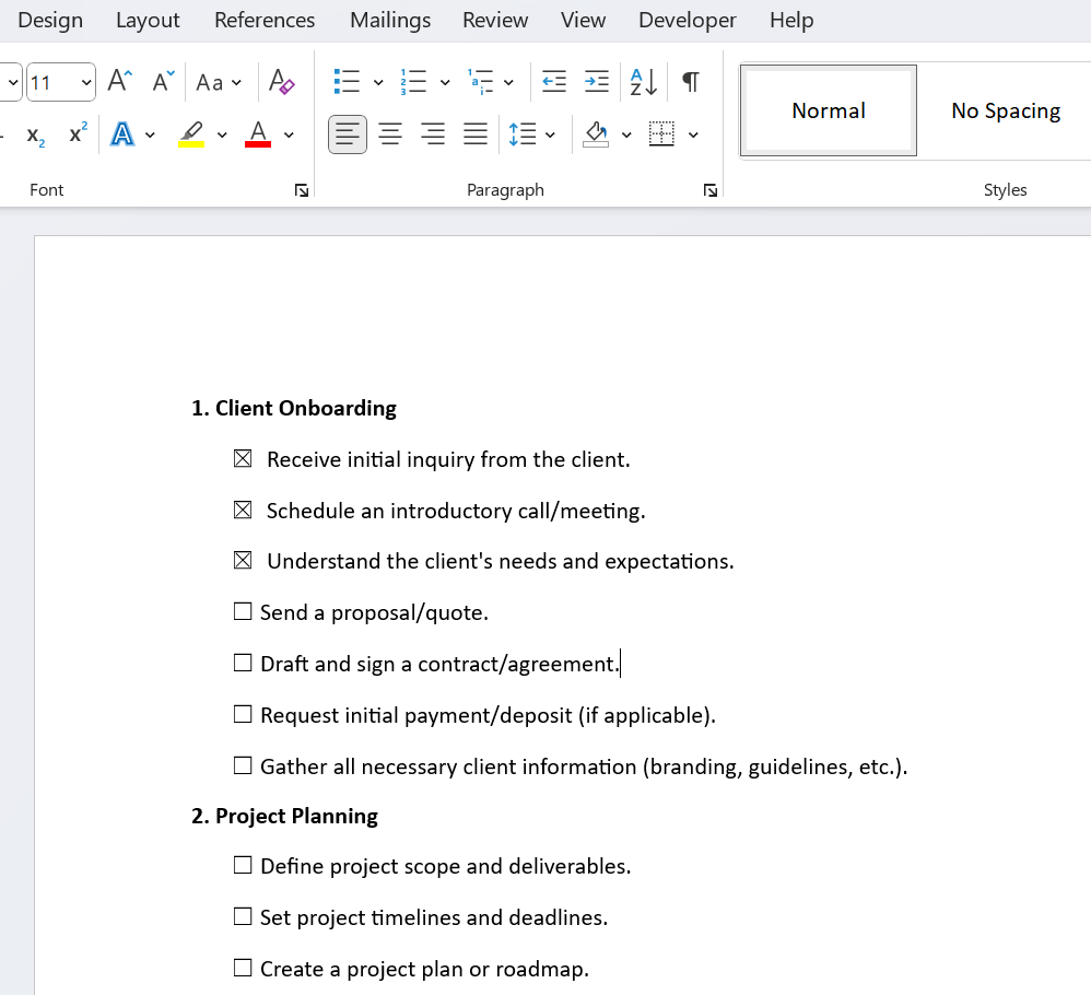 Marquer des éléments "achevés" dans une checklist dans MS Word