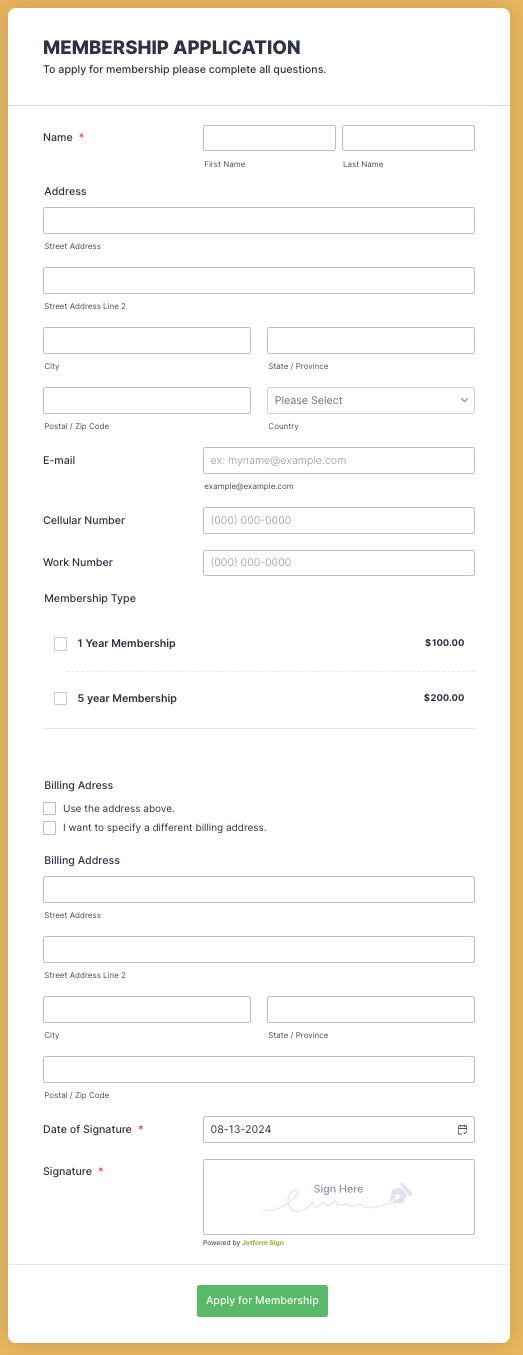 Membership Form Template for Association by Jotform