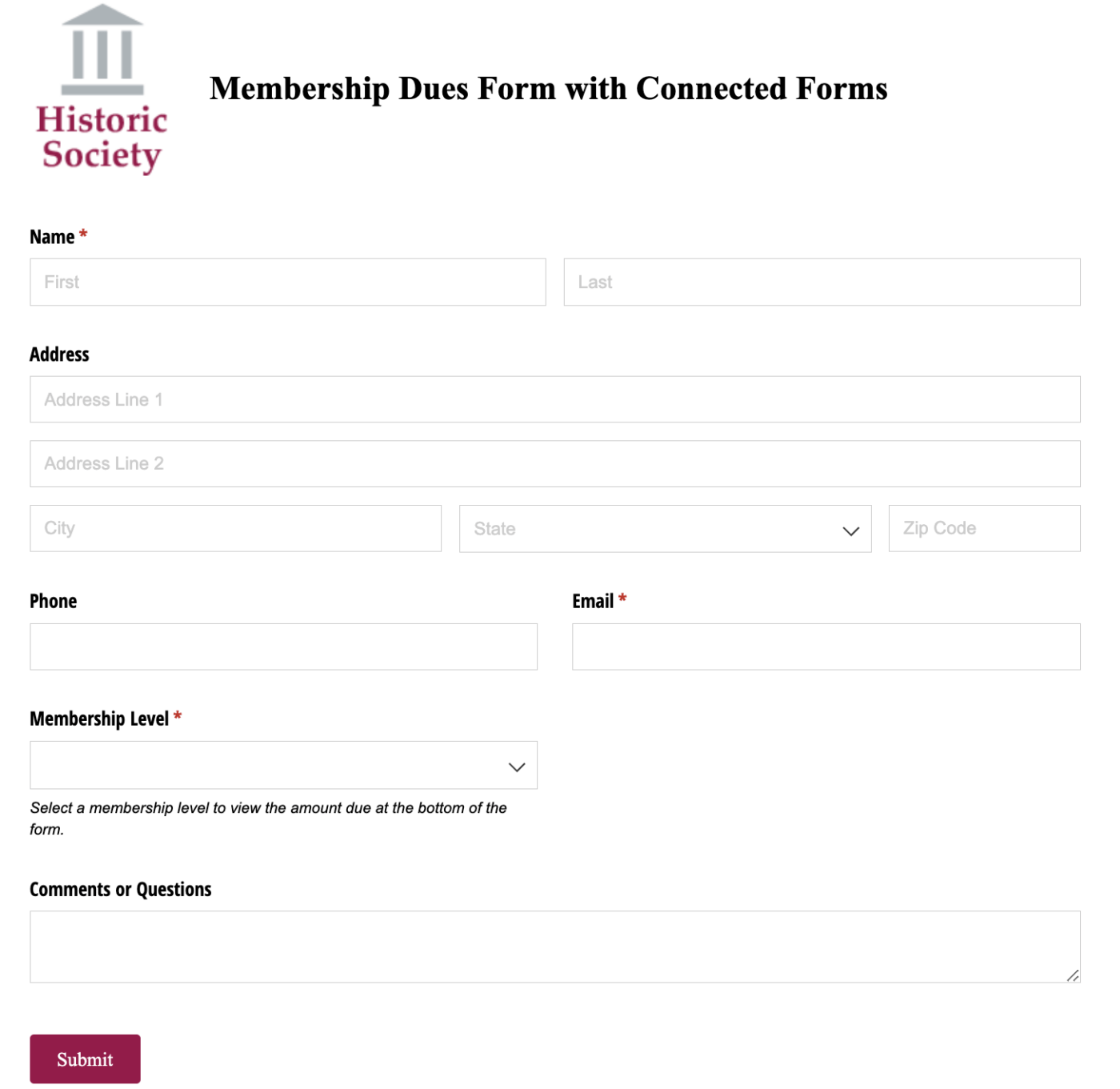 Membership Form Template with Connected Event Registration