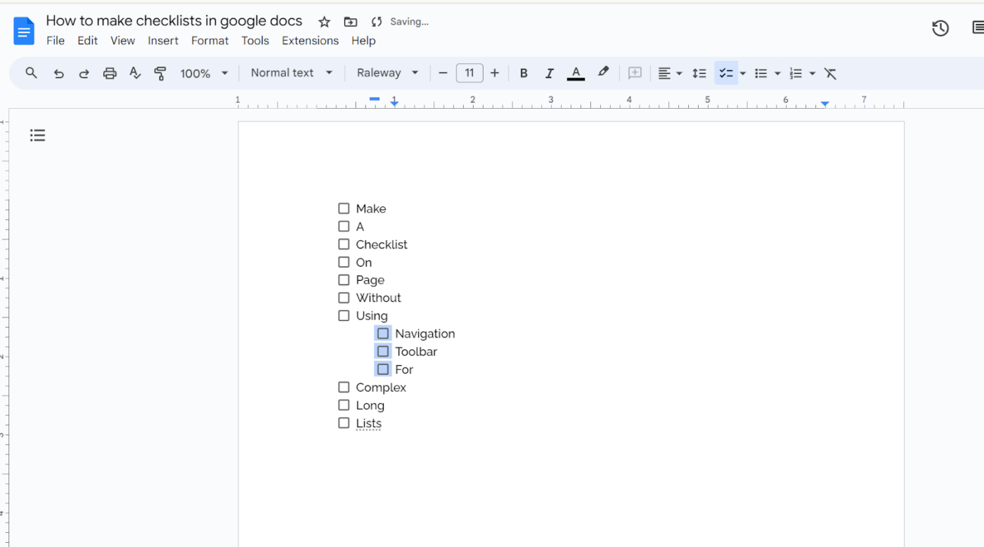 Nested bullets in Google Docs