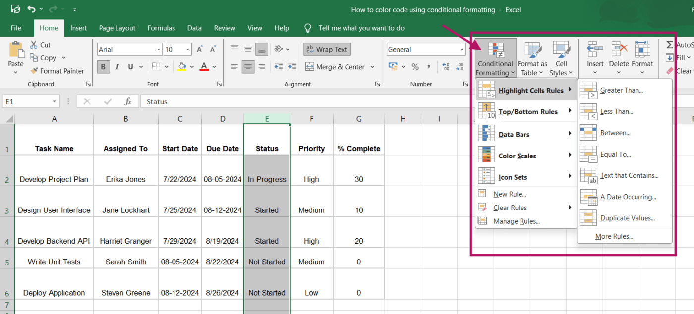 Kotak dialog Aturan Pemformatan Baru di Excel