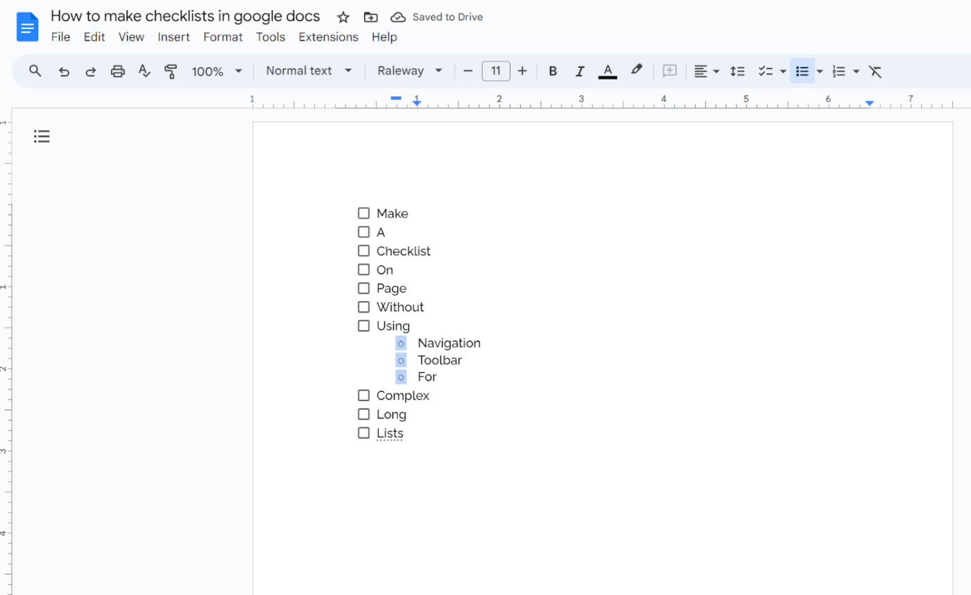 New checklist format in Google Docs