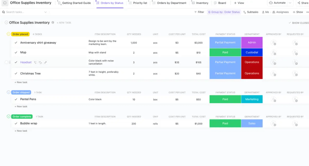 Office Supplies Inventory Template by ClickUp